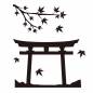 鳥居ともみじ 鳥居,もみじ,落ち葉,枝,輪郭,シンプル,和風,静寂,建物,植物のシルエット素材