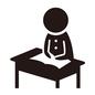 中学生 机,斜め,学生服,教科書,本,開く,授業中,学校,ピクトグラム,人物のシルエット素材
