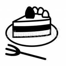 カットケーキ　フォークとお皿 ケーキ,カット,苺のシルエット素材