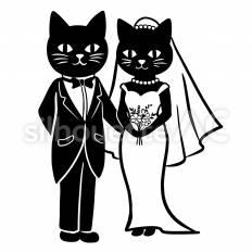 猫 猫,カップル,結婚のシルエット素材