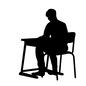 勉強する人 勉強する人 生徒,座る,着席,人物,男性,全身,椅子,机,学校,塾のシルエット素材