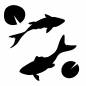 泳ぐ鯉 泳ぐ鯉 鯉,魚,2匹,生き物,金魚,池,和風,葉,夏休み,休日のシルエット素材