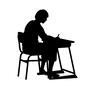 勉強する人 勉強する人 生徒,座る,着席,鉛筆,文房具,持つ,人物,全身,横向き,解くのシルエット素材