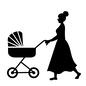 ベビーカーを押す女性 人,人物,女性,ベビーカー,歩く,散歩,お団子ヘア,横向き,全身のシルエット素材