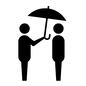 雨 雨,傘,人,人物,ピクトグラム,立つ,全身,差し出す,相合い傘,一緒に入るのシルエット素材