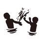 水遊びする子供 水遊びする子供 水遊び,浅い,遊び,楽しい,浅瀬,子供,男の子,2人,海,プールのシルエット素材