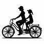 タンデムサイクル タンデムサイクル,自転車,二人乗り,漕ぐ,進む,屋外,並ぶ,乗る,走行,風のシルエット素材