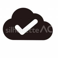 デジタル　クラウド同期完了 クラウド同期,完了,チェックマークのシルエット素材