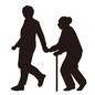老人の手を引く男性 人,人物,老人,おばあさん,杖,手を引く,案内する,手をつなぐ,男性,歩くのシルエット素材