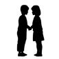 子供 子供,男の子,女の子,全身,横向き,向かい合う,手をつなぐ,向かい合う,見つめあう,人のシルエット素材