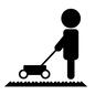 芝刈り ピクトグラム,柴刈り,草刈り,人,人物,全身,横向き,芝刈り機,機械,芝生のシルエット素材