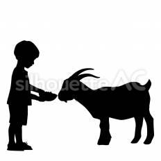 ヤギに餌をあげる ヤギ,餌,与えるのシルエット素材