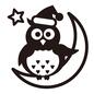 ふくろう ふくろう キャラ,ふくろう,フクロウ,梟,月,三日月,サンタ帽,星,乗る,キャラクターのシルエット素材