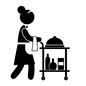 ウェイトレス ウェイトレス ウェイトレス,全身,女性,料理,飲み物,ボトル,運ぶ,トーション,ドームカバー,外食のシルエット素材
