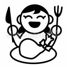 チキンを食べる人　女の子 女の子,チキン,フォークのシルエット素材
