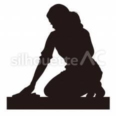 床の汚れを拭きとる 床,雑巾,拭くのシルエット素材