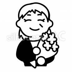 定年退職　女性 定年退職,スーツ,花束のシルエット素材