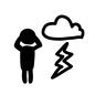 雷 ピクトグラム,雷,かみなり,稲妻,カミナリ雲,人,人物,正面,耳をふさぐ,立つのシルエット素材