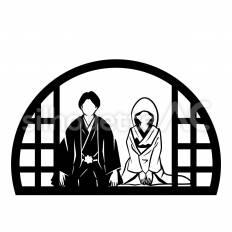 (和装)障子と丸窓 結婚,カップル,障子のシルエット素材