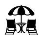 ビーチパラソル アイコン,ビーチパラソル,南国,ビーチ,パラソル,デッキチェア,海,プール,リゾート,ハネムーンのシルエット素材
