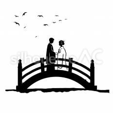 (和装)太鼓橋 太鼓橋,立つ,結婚のシルエット素材