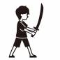 刀を持つ横向きの男の子 男の子,刀,持つ,こどもの日,横向き,半袖,短パン,戦い,武器,人物のシルエット素材