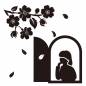 窓から桜を見る女性 窓から桜を見る女性 女性,お花見,桜,窓,散る,舞う,ひらひら,花びら,枝,花のシルエット素材