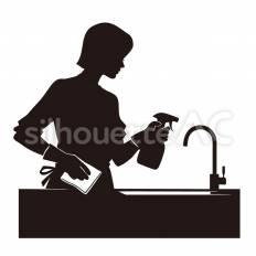 キッチンシンクの掃除 キッチン,シンク,掃除のシルエット素材