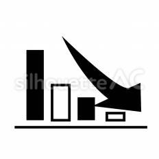 業績悪化 棒,矢印,下降のシルエット素材