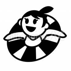 浮き輪と子供　女 子供,女の子,観光のシルエット素材