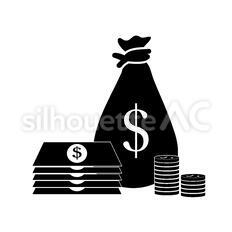 ドル 袋,現金袋,銀行のシルエット素材