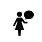説明する女性社員 説明する女性社員 吹き出し,会話,話す,人物,女性,女,女性社員,ピクトグラム,スカート,仕事のシルエット素材