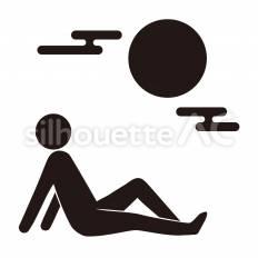 月を眺める人 人,月,雲のシルエット素材