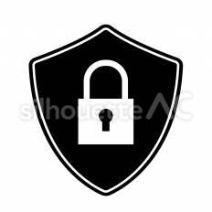 セキュリティ保護を示す盾 盾,ロック,セキュリティのシルエット素材