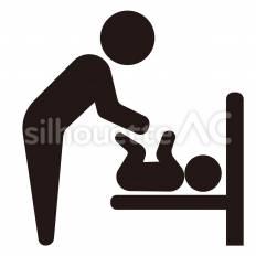 ベビーケアルーム 大人,子供,ベッドのシルエット素材