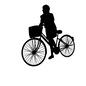 自転車 女性,女の子,人間,人物,運転,降りる,足をつく,自転車,シティサイクル,信号待ちのシルエット素材