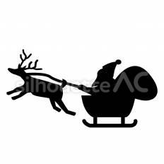 サンタとトナカイ サンタ,トナカイ,そりのシルエット素材