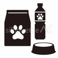 ペット用食料と水 袋,餌,水のシルエット素材