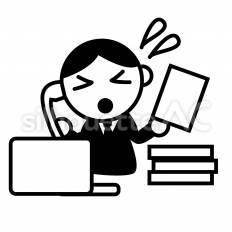 労働時間超過　男性 電話,書類,作業のシルエット素材