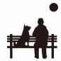 犬と月見をする男性 お月見,男性,犬,ペット,ベンチ,動物,1匹,散歩,座る,観月のシルエット素材