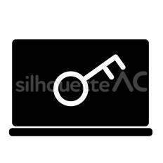 セキュリティ パソコン,鍵,表示のシルエット素材
