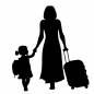 旅行に出発する母と娘 スーツケース,持つ,歩く,出発,屋外,親子,並ぶ,準備,穏やか,わくわくのシルエット素材