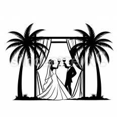 ビーチウェディング 結婚,カップル,花嫁のシルエット素材