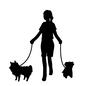 散歩 ペット,犬,2頭,多頭飼い,女性,両手,後姿,歩く,小型犬,リードのシルエット素材