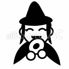 お菓子を食べる子　女の子 子供,帽子,魔法使いのシルエット素材