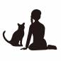 猫と座る女の子 猫と座る女の子 女の子,座る,三つ編み,猫,ペット,動物,お月見,人物,1人,全身のシルエット素材