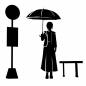 傘を差しバスを待つ女性 女性,傘,差す,バス停,雨具,レイングッズ,スカート,正面,人物,1人のシルエット素材