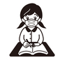 女子生徒 女子生徒 コロナ対策,マスク,女性,生徒,勉強,座る,机,授業,教科書,ノートのシルエット素材