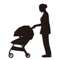 ベビーカーを押す母 母の日,母,ベビーカー,乗り物,お出かけ,散歩,寝かしつけ,人物,女性,横向きのシルエット素材