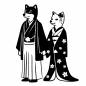 (和装)犬 (和装)犬 犬,カップル,結婚,着物,全身,愛情,伝統,記念,厳か,華やかのシルエット素材